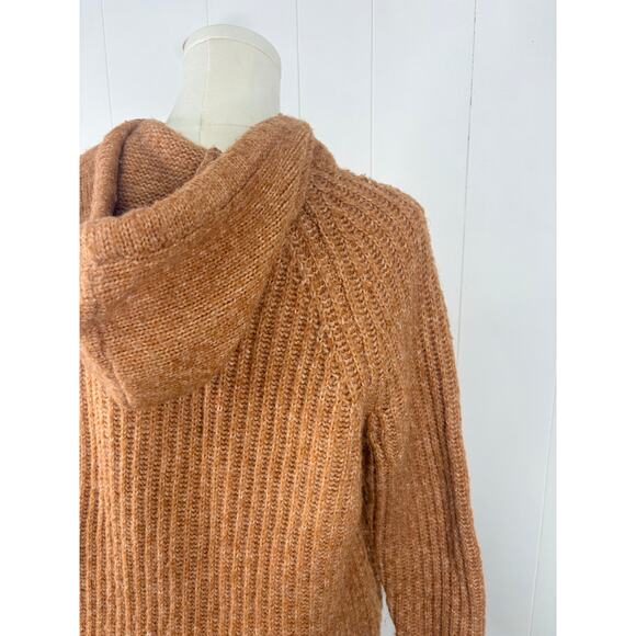 Aerie Open Road Oversized Rib Knit Hooded Sweater XS Orange Casual Fall Pullover - Picture 7 of 8
